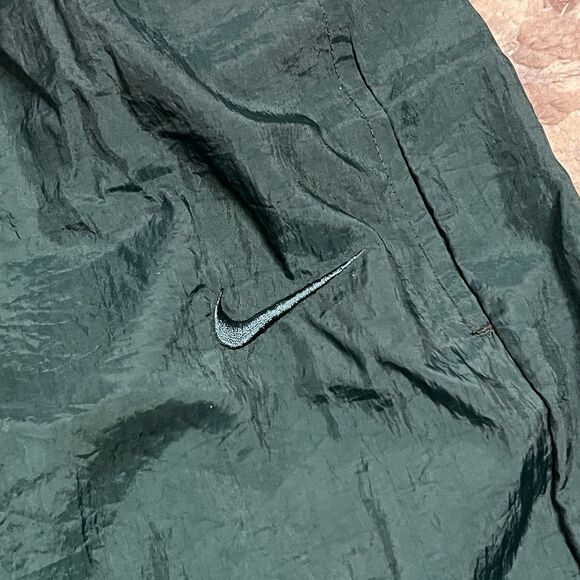 Vtg Nike Track Pants Mens L Hunter Green Nylon Ankle Zip Y2K Drawstring Swoosh - Picture 4 of 12